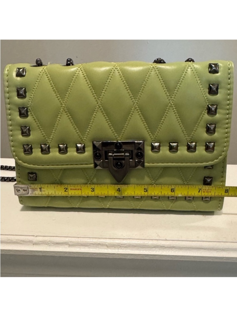 Quilted Stud-Trim Shoulder Bag in Yellow with Wine Glass Bag Charm - Picture 6 of 6